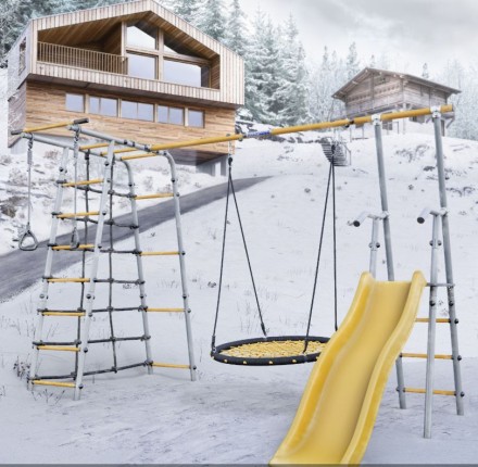 Дачный комплекс "Богатырь Плюс 2" + Качели ГНЕЗДО-СЕТКА 100 см Romana 103.12.06 (белый/желтый) 