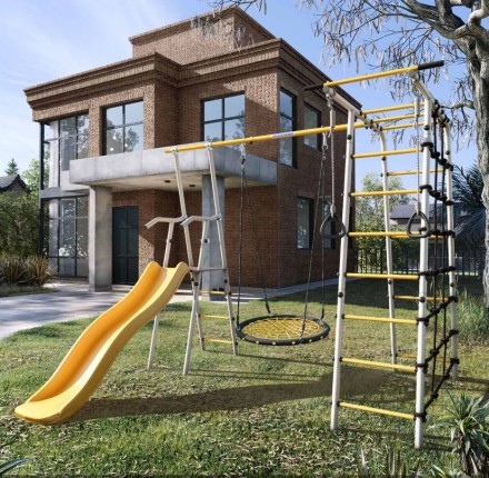 Дачный комплекс "Богатырь" + ГНЕЗДО качели-гнездо 80 см Romana 103.07.06 (серый/жёлтый)