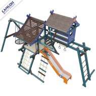 Детский деревянный городок Хижина ДИП Санторини с рукоходом и мансардой