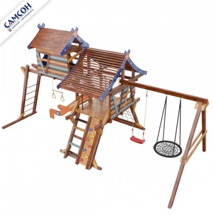 Детский деревянный городок Хижина ДИП Аквитания с рукоходом и мансардой