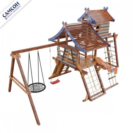 Детский деревянный городок Хижина ДИП Аквитания с рукоходом и мансардой